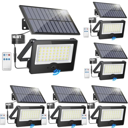 6 Pack Solar Motion Sensor Security Lights - 20W LED Wall Lights with 3 Modes, Cordless, Waterproof, Solar Powered for Wall, Garden, Garage