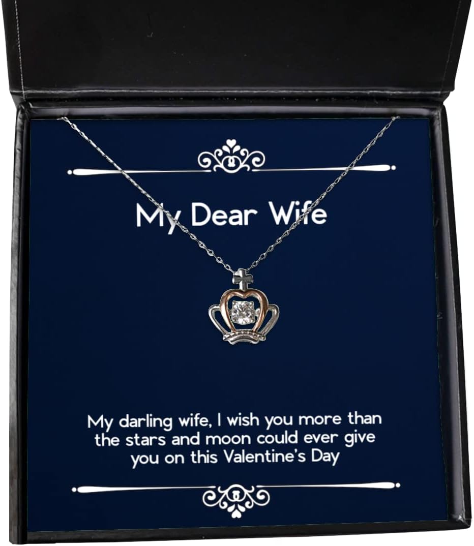 My Darling Wife, I Wish You More Than The Stars and Moon Could Ever give You on Crown Pendant Necklace, Wife Jewelry, Love for Wife