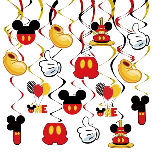 Image of Red 1st Birthday Hanging Swirl Decorations, Mouse Birthday Party Ceiling Streamers, Mouse Theme Party Supplies, Party Favors for Boys Kids(38 Pcs)
