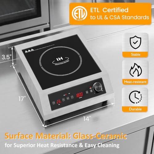 Image of Sunvivi 1800W Induction Cooktop, Commercial-Grade Electric Countertop Burner with Timer, Induction Hot Plate with LED Screen, 10 Power(300W-1800W), 10 Temp Setting(140F-536F), Black