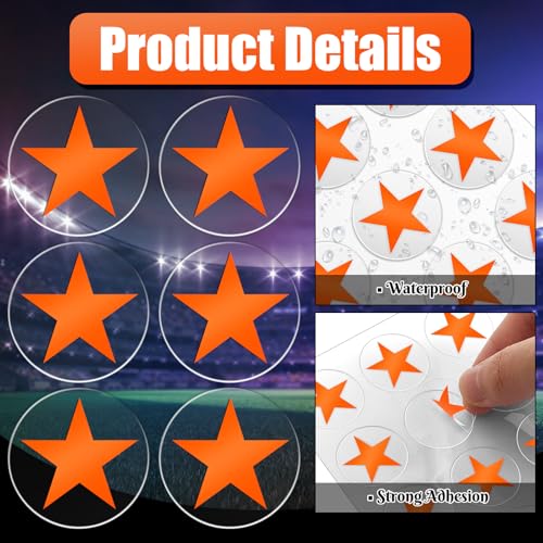 Image of Leinuosen Helmet Stickers Football Baseball Helmet Decals 1-1 /8 Inch Vinyl Sports Football Decals Self Adhesive Hockey Stickers for Hockey, Lacrosse, Batting(Clear Print Orange, Star)