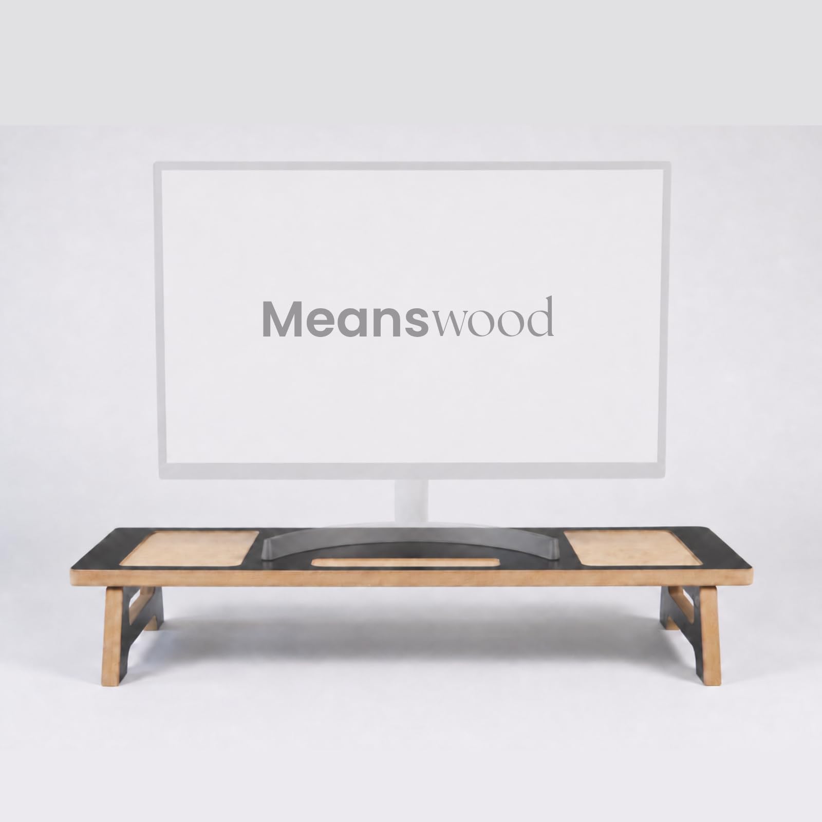 MeansWood Bridge Supporto Professionale Ergonomico Monitor Nero Lucido in MDF Secondo Schermo, Laptop, TV MADE IN ITALY