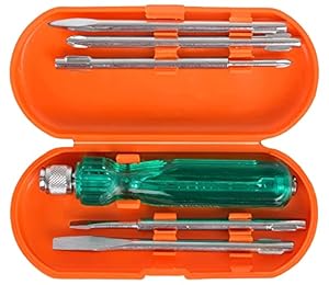 GIZMO Screwdriver Tool Kit With 2Pc Slotted, 1Pc Poker & 2Pc Phillips Screwdriver Set, Steel Magnetic With Nonslip Plastic Handle Multipurpose Screwdriver Kit With 5 Blades And Tester