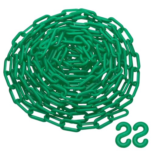 Image of PATIKIL 25 Feet Plastic Chain Link, Safety Barrier Chain 0.8x1.4 Inch Buckle Lightweight Waterproof Crowd Control Queue Line Concerts Parking DIY Craft Fence Gate, Green
