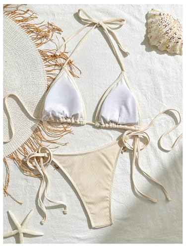 Verdusa Women's Sexy Halter Triangle Tie Side Bikini Set Ribbed Swimsuits 2 Piece Bathing Suit2