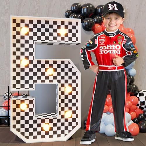 Image of Imprsv Race Car Birthday Party Decorations, 3ft Light Up Marquee Number 5