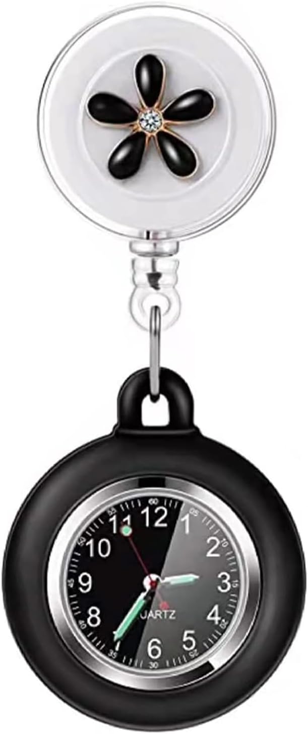 3X Retractable Nurse Watch for Nurses Doctors, Clip-on Hanging Lapel Nurse Watch Silicone Cover Brooch Fob Pocket Watch Badge Reel
