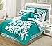 Chic Home Iris 7-Piece Comforter Set with Four Shams and Decorative Pillow, Queen Size, Turquoise, Bedskirt
