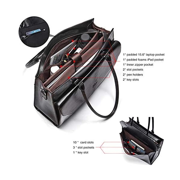 CLUCI Briefcase for Women Oil Wax Leather Vintage 15.6 Inch Laptop Business Shoulder Bag - Image 4