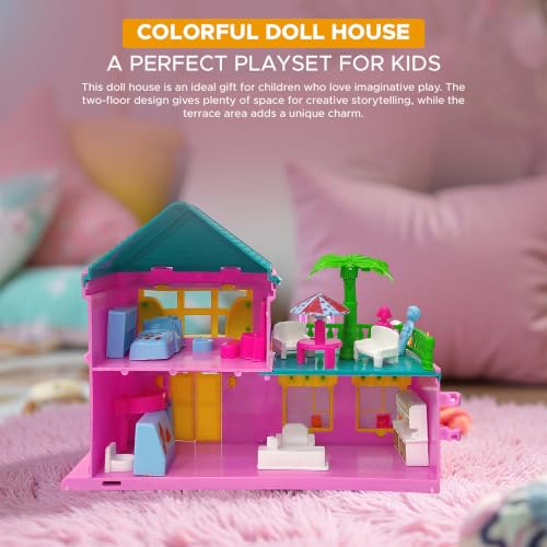 Image of NHR Kids Family Doll House Play Set with Miniature Furniture Accessories