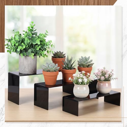 Image of Chuangdi 2 Sets Large Acrylic Risers Display Stands for Figures Collectibles, Shelf Showcase for Dessert Cupcake Candy Treat Action Product Jewelry(Black,Extra Large Set)