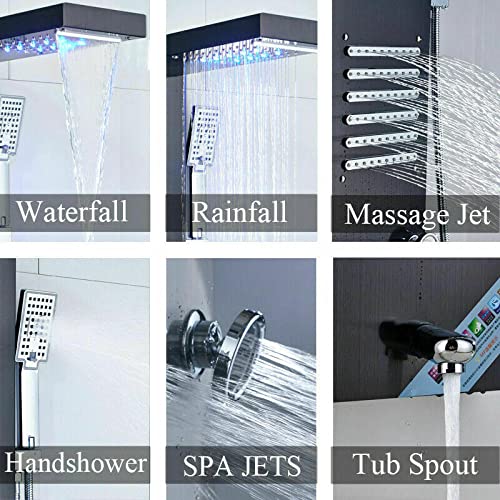 Columna de Ducha con Panel LED, Sistema Torre para Ducha con Chorro Lluvia y Masaje, Acero Inoxidable miniatura 7