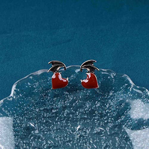 Boho Enamel Heart Earrings Black Heart Stud Earrings Gothic Bat Wings Earrings Love Heart Wings Earrings Jewelry for Women and Girls4