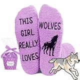 HAPPYPOP Wolf Gifts for Women Girls - Gifts for Mom, Wolf Socks for Teen Girls, Cute Fuzzy Socks