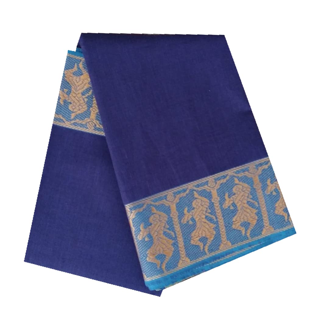 Anka's Handmade Bharatanatyam & Kuchipudi Dance Practice Cotton Saree (Cross Sky Blue With Gold Colour Doll Border)-image-30