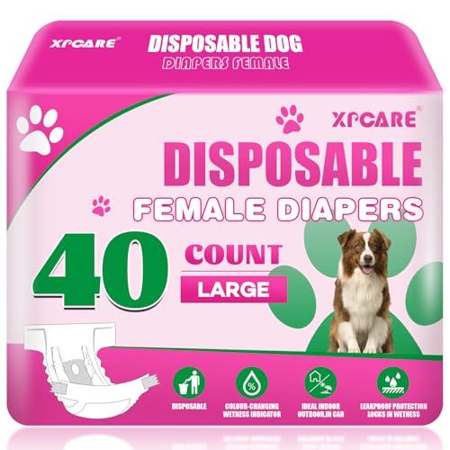 Image of XPCARE 40 Count Disposable Female Dog Diapers, Super Absorbent, Leak Proof, Dog Diapers,Dog Period Diaper Female, for Incontinence, Estrus Female Dogs (Large)