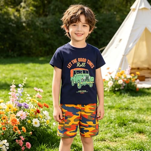 Image of Boy Shorts Sets Dinosaur Animal Print Shirt Summer Outfits Set 2pcs Casual Clothes