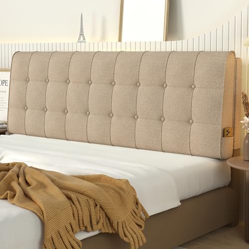Almohada tapizada con forma de diamante para cabecero de cama, sofá cama y literas, respaldo grande con correas, 59 pulgadas, tamaño Queen, color marrón