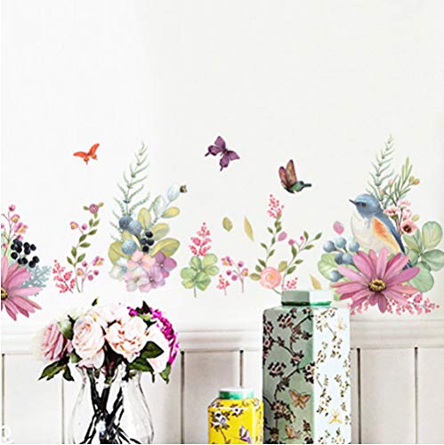 Hermosas Flores Pájaros Mariposa Etiqueta De La Pared Decoración Cálida Del Dormitorio Calcomanías Papel Tapiz Decoración Del Hogar Pegatinas Cover