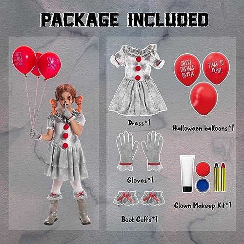 Clown Costume for Girls Halloween Scary Dress up Party, Makeup Kit Red Nose Included 3 51vs0QD8L2L. AC