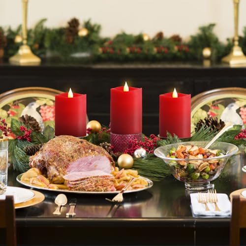 Image of 3x4 Flickering Flameless Candles Set of 3, 2AA Battery Life 600 Hours Battery Candles Flickering with Timer,4 inch Flameless Candles with Remote for Indoor /Outdoor, Red