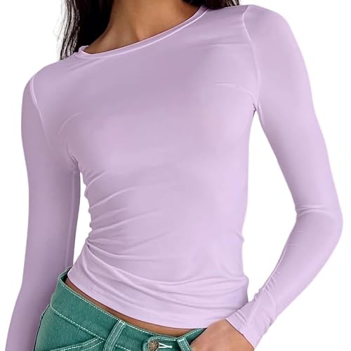Image of OYIGELZ Tops for Women UK, Light Purple Long Sleeve Tops, T Shirts, 1-Pack