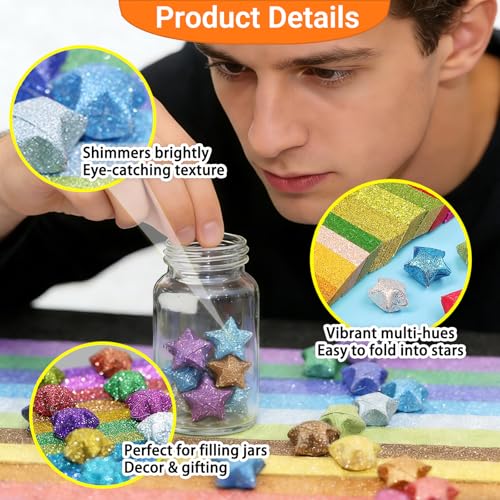 Origami-Stern-Papierstreifen, Glitzer-Origami-Sterne-Papier, DIY-Papier-Sternstreifen, Origami-Stern-Dekorationspapierstreifen für DIY-Handwerk, 360 Blatt (18 Farben)