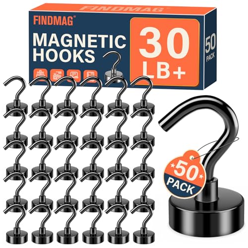 Image of FINDMAG Magnetic Hooks, 30LB+ Magnetic Hooks for Cruise Cabins, 50 Pack