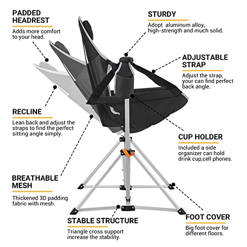 Kingcamp Hammock Camping Chair Swinging Rocking Chair For Adults Lawn Beach Camp Outside Portable Folding Chair Hold Up To 264Lbs With Adjustable Back Support Carrying Bag Cup Holder #TOP2