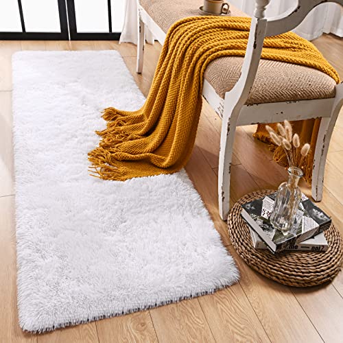 Rtizon Soft Shag Runner Rug For Bedroom, 2X6 Feet Fluffy Rugs With Non-Slip Bottom For Hallway Bedside Living Room Dorm, Furry Area Rug For Indoor Home Decor, White #TOP6