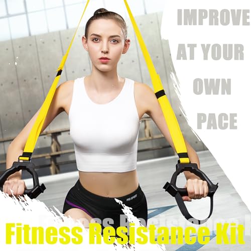 Image of Bodyweight Resistance Training Straps, Complete Home Gym Fitness Trainer kit for Full-Body Workout, Included Door Anchor, Extension Strap, Fitness Guide