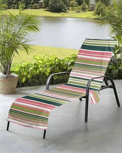 Geometric Rainbow Beach Chair Towel Covers for Chaise Lounge with Side Pocket, Soft Plush Pool Towels Cover for Patio Sunbathing Outdoor 29''x85'' Modern Abstract Minimalist Stripes