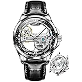 OLEVS Skeleton Watches for Men Automatic Self Winding Mechanical Luxury Dress Black Leather Waterproof Luminous Men Wrist Watch