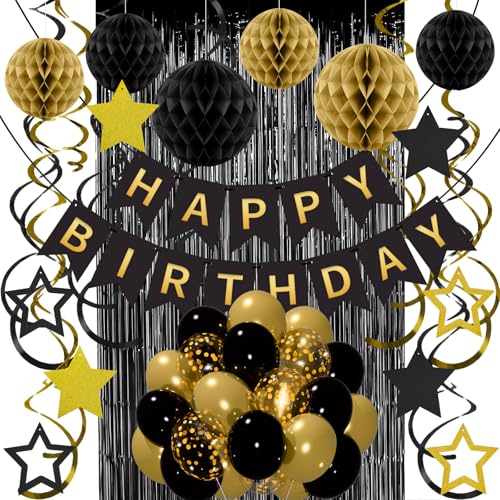 Geburtstags Dekoration Set, Schwarz Gold Wiederverwendbare...