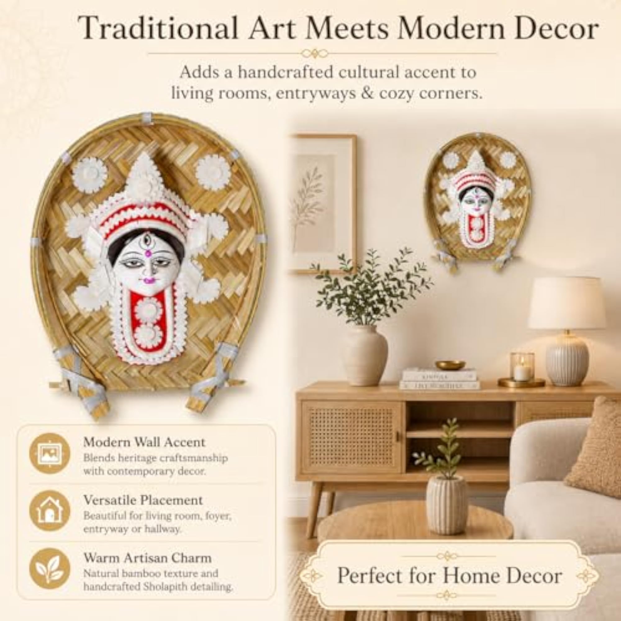 Sholapith Maa Durga Face Wall Hanging for Pooja Room Decor