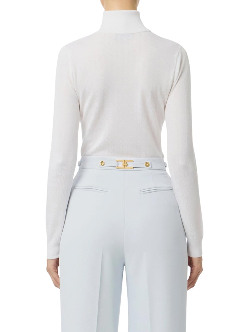 Elisabetta Franchi Maglia in Lana Bianca con Micro Logo Jaquard MK23S56E2 360 40