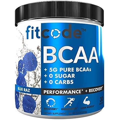 Fitcode Ultra Premium BCAAs with 5G of Pure BCAAs with Proven 2:1:1 Ratio of Amino Acids to Help Post Workout Recovery, Lean Muscle Growth, Endurance, 30 Servings (Blue Raz) Cover