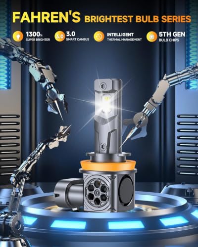 Image of FAHREN H11 /H8 /H9 LED Light Bulbs, ๐๐๐๐๐๐๐๐ ๐๐๐๐% Brightness H11 Fog Light Bulb, Real 1:1 Halogen Mini Size Plug and Play, 6500K Cool White 10-Year Extended Lifespan, Pack of 2