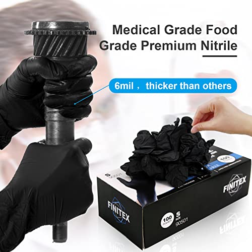 Image of FINITEX Black Nitrile Disposable Medical Exam Gloves 6.3mil Food Cleaning