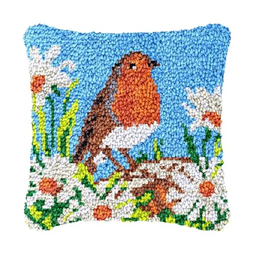 Image of bositigo Latch Hook Kits for DIY Throw Pillow Cover, Colorful Handmade Pillow Case for Home Decoration, Festival Gift 17x17inch (Flower-BZ195)