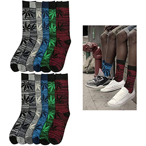 12 Pair Knocker Crew Socks Leaf Design Men Casual Wear Work Size 10-132