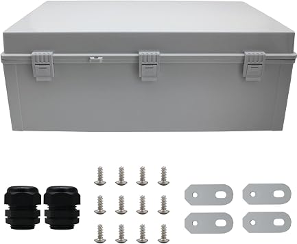 MAKERELE Water Proof Electrical Boxes Extra Large IP67 Electronics Projects Junction Waterproof Case with 2 NPT 1Glands and Wall Bracket Hinged Cover Outdoor Enclosure Box23.6"*15.7"*8.7"