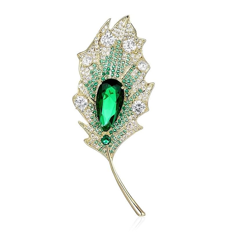 Image of Leaf Leaves Brooch Pin Rhinestone Austrian Crystal Pearl Brooches 18k Gold Plated Lapel Pin Dress Accessories Birthday Graduation Jewelry Gift for Women Men