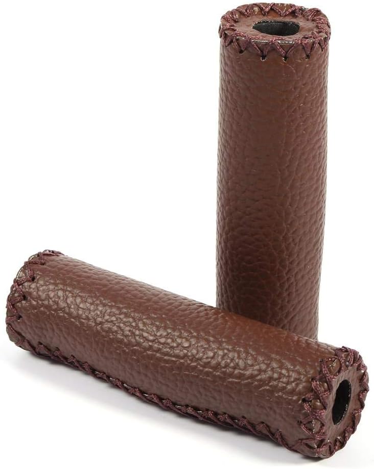 Leather Bicycle Grips Bike Grips Artificial Leather Sewing Push On Handlebar Grips for Mountain Bike Road Bicycle(Coffee)