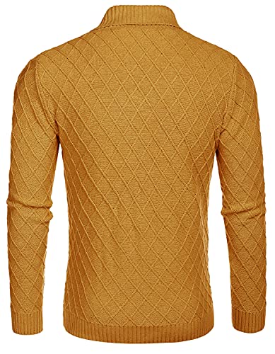 Coofandy Men's Shawl Collar Sweater Cable Knitted Pullover Sweaters Fall Winter Casual Patterned Sweater Yellow #TOP2