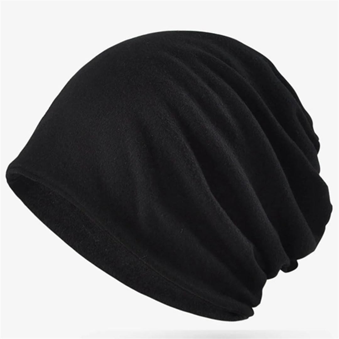 Men Cotton Textured Striped Slouchy Pile Thermal Warm Dad Sports Knitted Beanie Hat