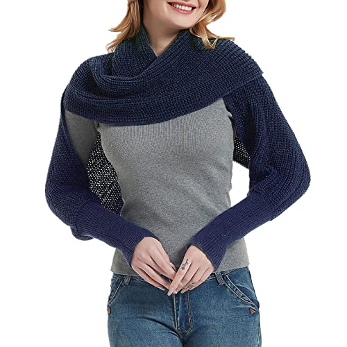 Fashion Winter Warm Solid Color Knitted Wrap Scarf Crochet Thick Shawl Cape With Sleeve Women's Scarf Long Shawls Scarfs #TOP9