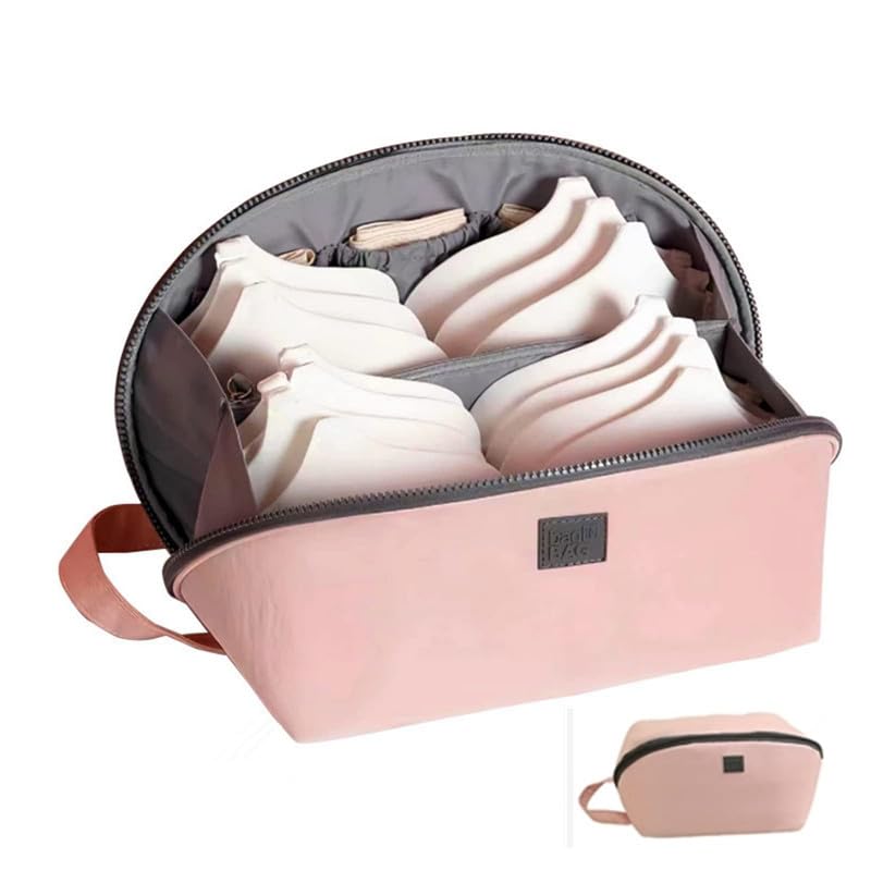 PGQIQGNM Travel Underwear Organizer Bag, Portable Bra and Lingerie Storage Pouch with Liner, Large Packing Cube for Underwear, Socks, Cosmetic, and More - Ideal for Travel and Home Use (Pink)