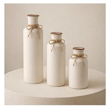 Sphinx White Ceramic Vase Set - 3 Vases, Minimalist Decor Boho Vases, Modern Farmhouse Home Décor Accents, Living Room Centerpieces for Home Décor Room,Entryway, Bookshelf, Mantel, Shelf Décor