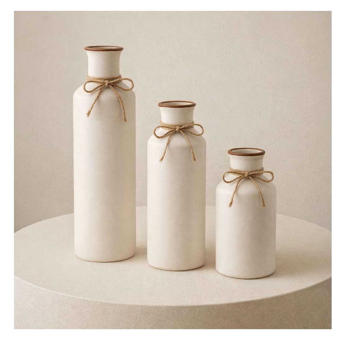Sphinx White Ceramic Vase Set - 3 Vases, Minimalist Decor Boho Vases, Modern Farmhouse Home Décor Accents, Living Room Centerpieces for Home Décor Room,Entryway, Bookshelf, Mantel, Shelf Décor